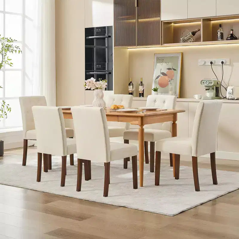 Set di 6/4 sedie da pranzo Parsons con bottoni capitonné, sedie da cucina in tessuto imbottito con gambe in legno e sedute imbottite, stile moderno