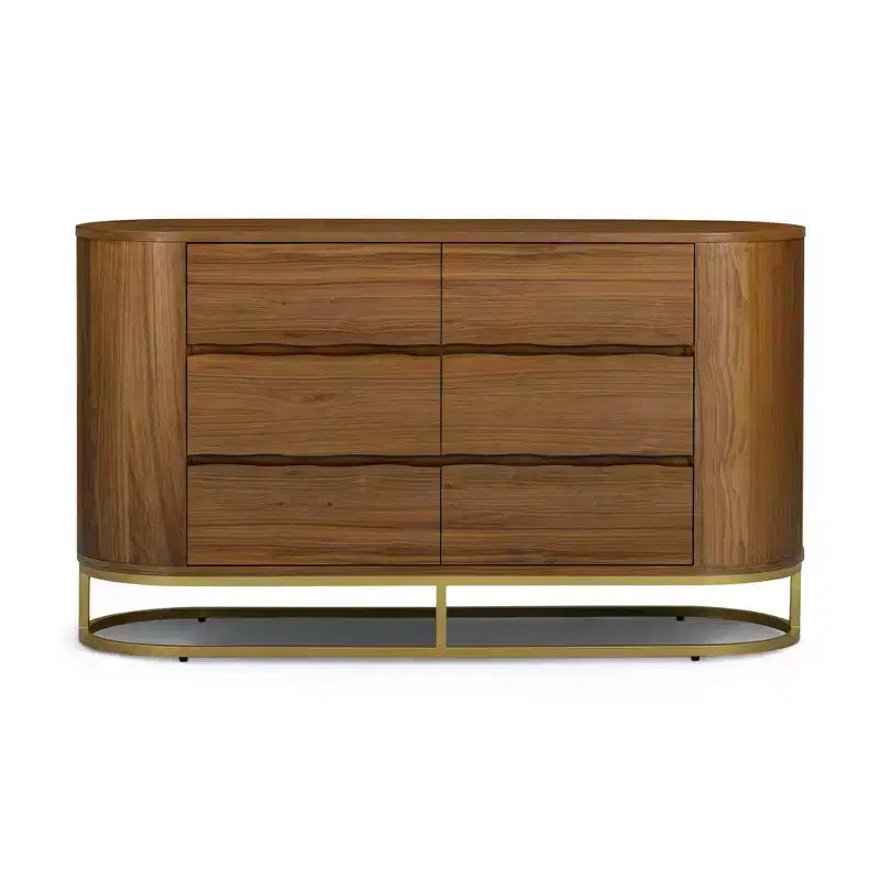 Cassettiera moderna a 6 cassetti con design a bordo vivo, base in metallo e struttura resistente in legno misto