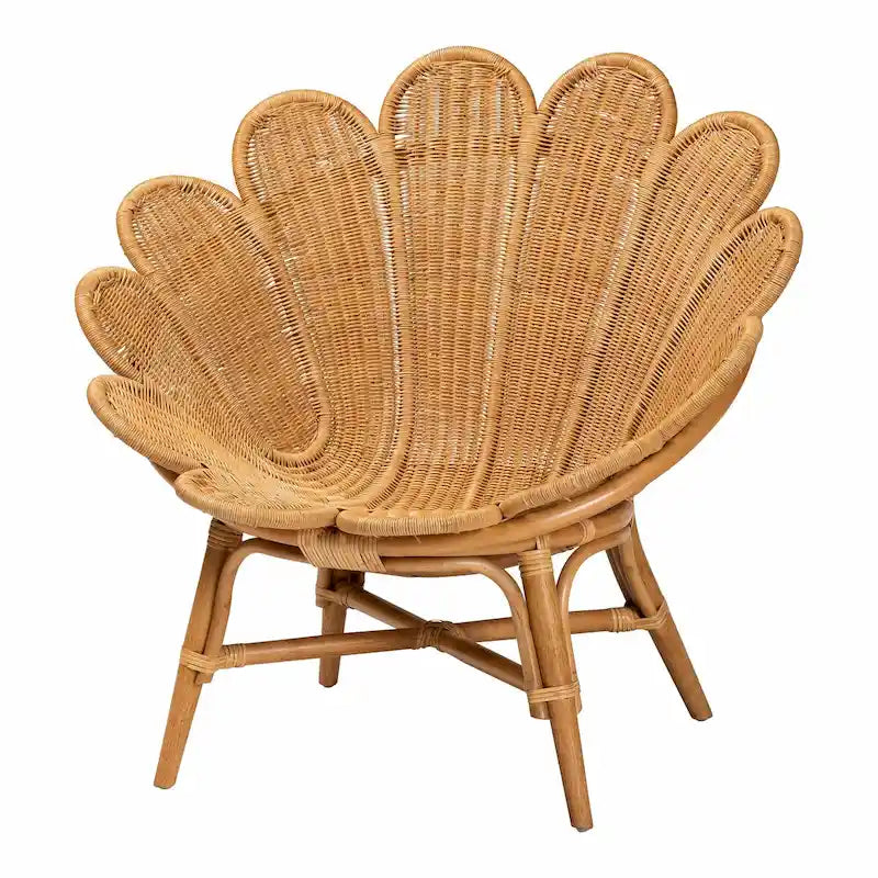 Fauteuil d’appoint fleuri Blossom bohème en rotin couleur miel