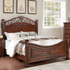 Letto in legno con testiera lavorata color ciliegio scuro