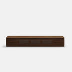 Meuble TV minimaliste avec tiroirs, console multimédia en bois massif avec placards, porte basculante, placage noyer, entièrement assemblée