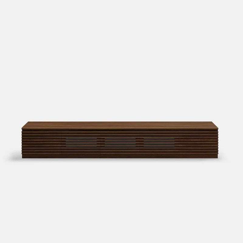 Meuble TV minimaliste avec tiroirs, console multimédia en bois massif avec placards, porte basculante, placage noyer, entièrement assemblée