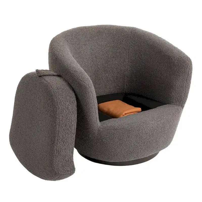 Fauteuil tonneau pivotant rembourré avec rangement, chaise d’appoint moderne pour salon, chambre, bureau ou coin lecture