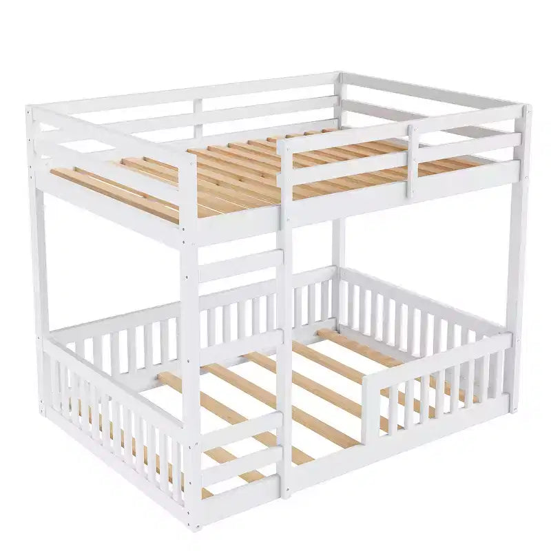 Letto a castello in legno matrimoniale sopra matrimoniale con scala e sponde di sicurezza, letto a castello matrimoniale basso con rete a doghe