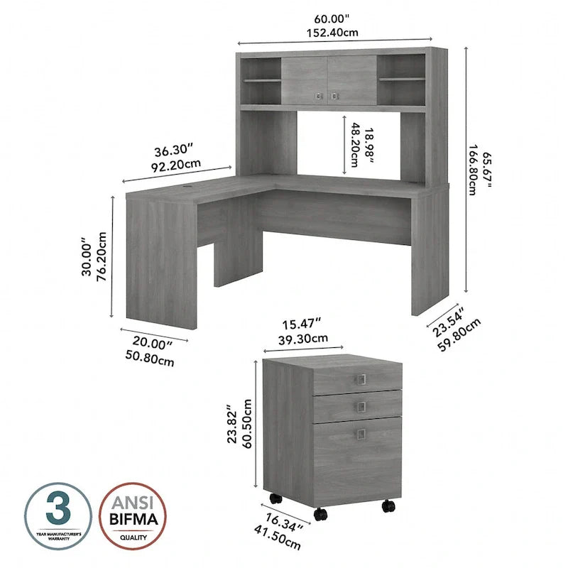 Bureau d’angle Echo en L avec surmeuble et tiroirs