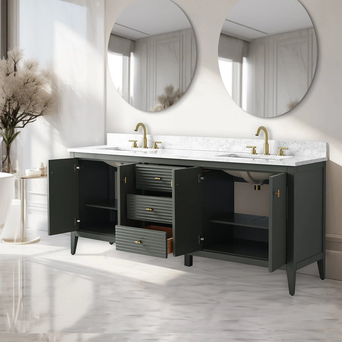 Meuble-lavabo Vanity Art 72 à double vasque avec plateau en marbre reconstitué