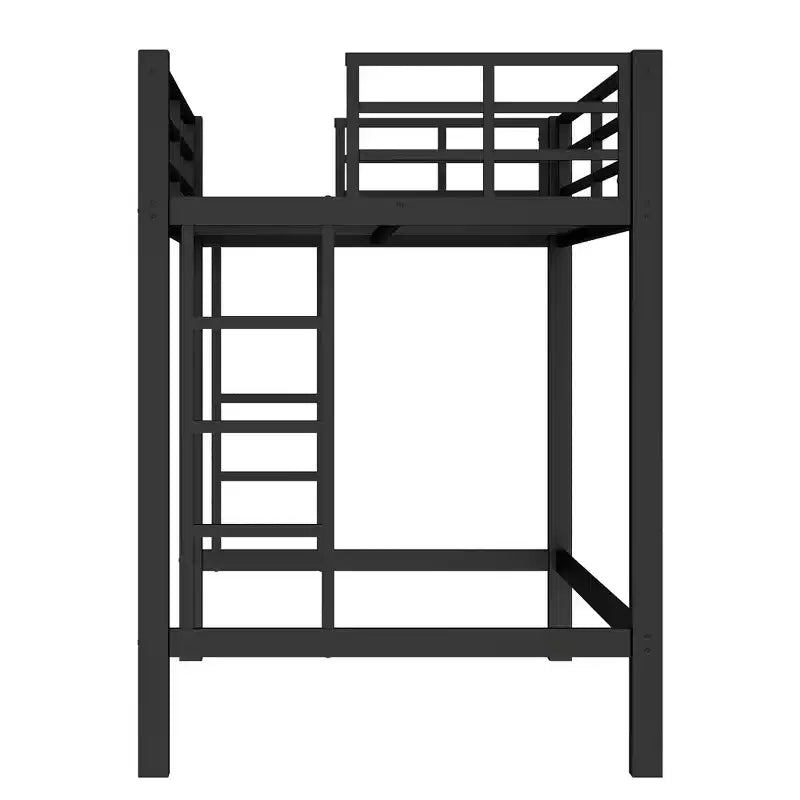 Letto a soppalco in metallo, struttura salvaspazio con doppia scala e sponde di sicurezza, nero - ModernLuxe