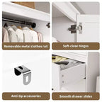 Armadio guardaroba COZONY con 3 cassetti e 2 ante, mobile guardaroba moderno in legno per camera da letto, armadio indipendente bianco resistente