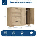 Armadio guardaroba in legno alto 43,3" con 4 cassetti e barra appendiabiti, mobile contenitore multifunzionale per abiti da camera da letto