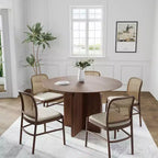 Tavolo da pranzo rotondo PexFix 45 x45 in legno massello con finitura noce e gambe ad arco eleganti per sale da pranzo e cucine moderne