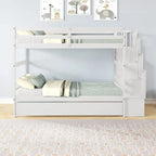 Letto a castello singolo su singolo con letto estraibile singolo e vano portaoggetti integrato nella scala, colore grigio