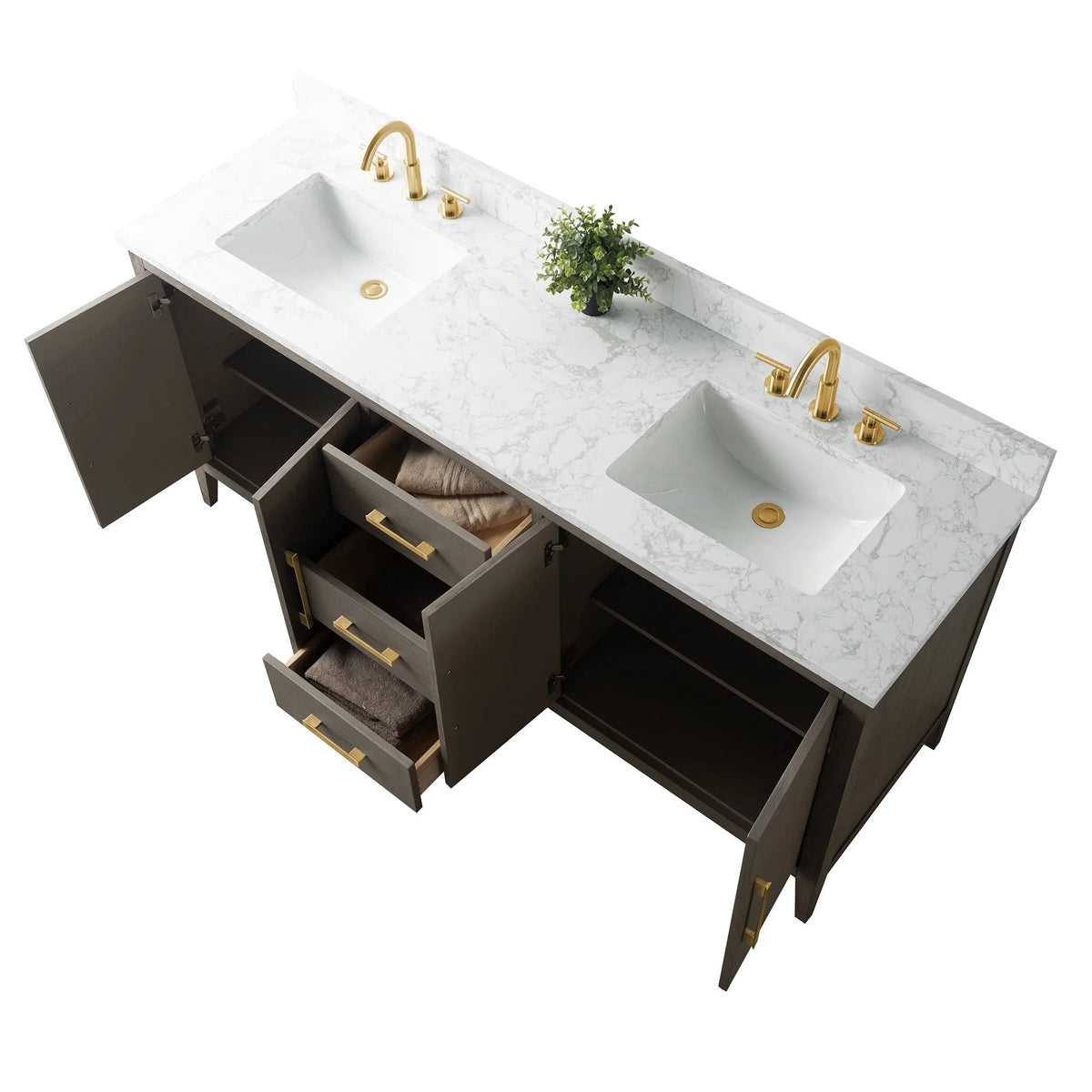 Meuble-lavabo Vanity Art 72 à double vasque avec plateau en marbre reconstitué