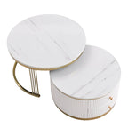 2 Pieces White Round Nesting Coffee Table with Drawers