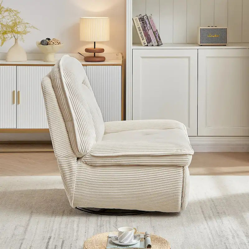 Drehbarer Cord-Sessel mit Gleitfunktion und Liegefunktion, Fußstütze für das Wohnzimmer