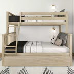 Letto a castello Max & Lily, singolo sopra matrimoniale con letto estraibile, in legno massello e stile scandinavo, per bambini