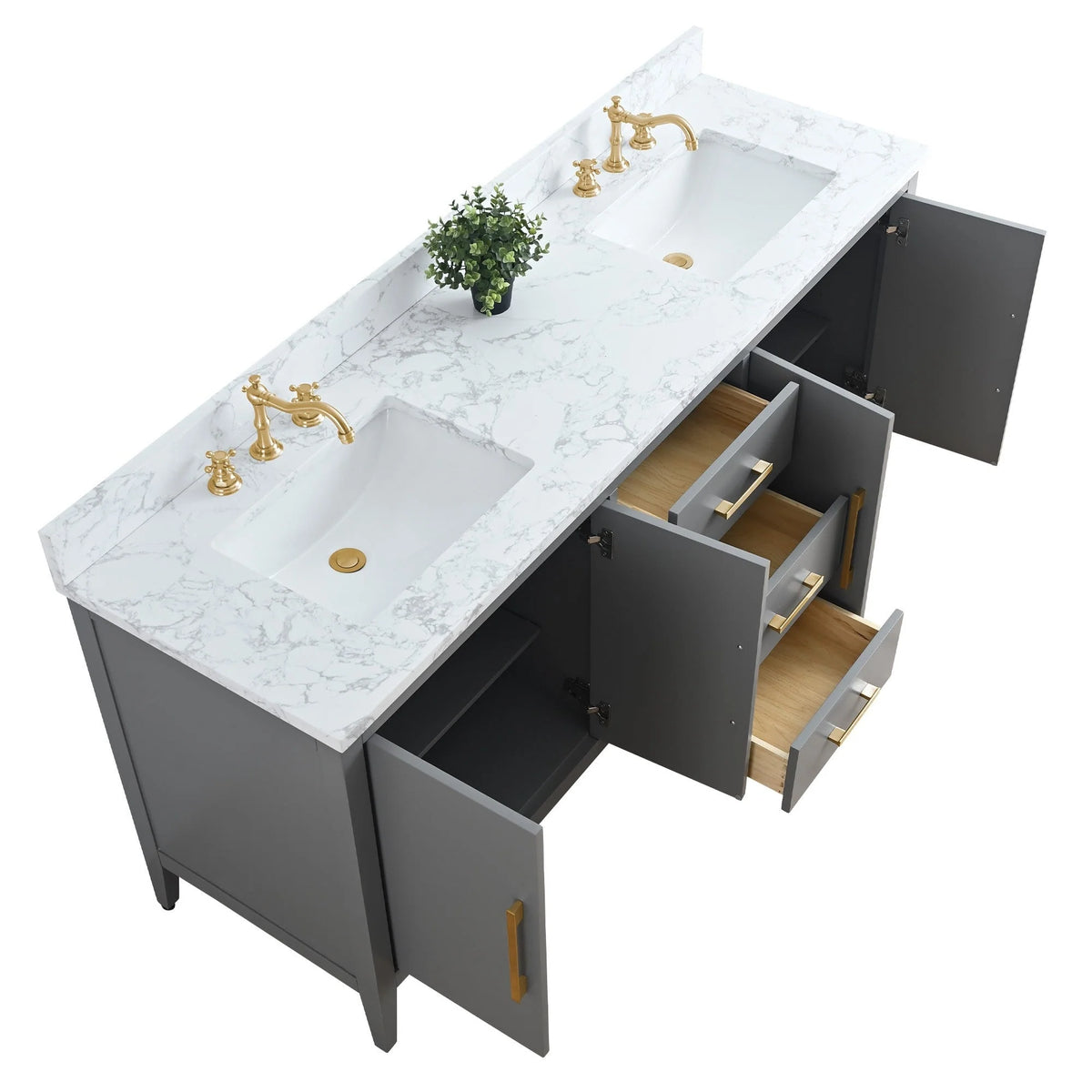 Meuble-lavabo Vanity Art 72 à double vasque avec plateau en marbre reconstitué