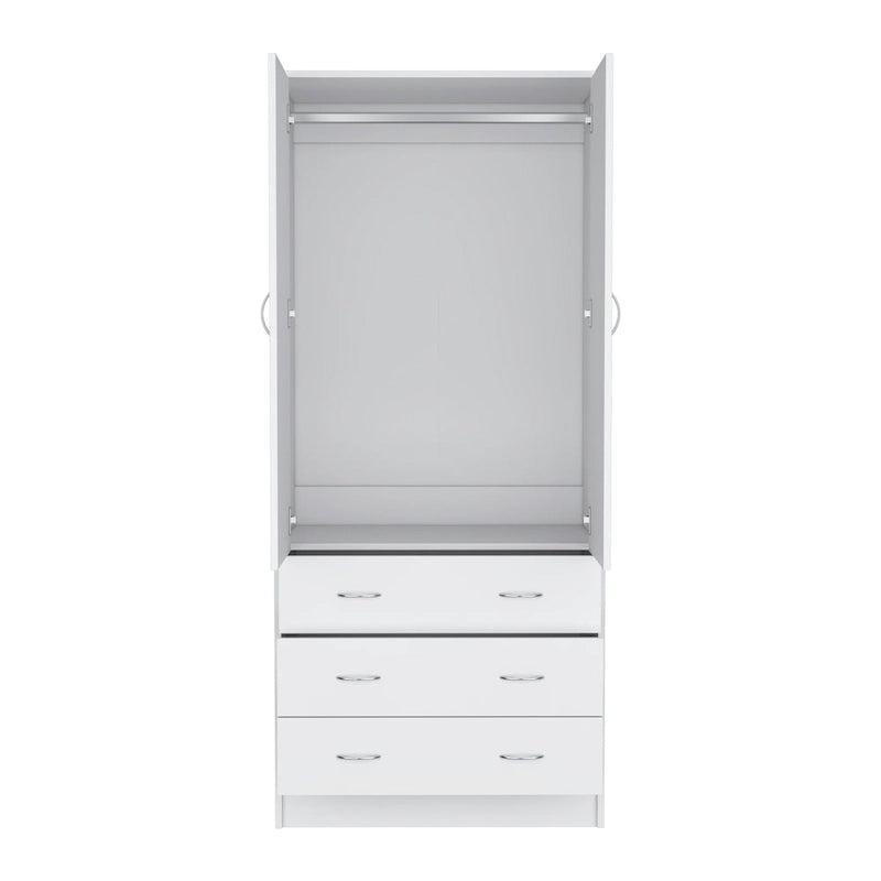 Armoire moderne à deux portes avec 3 tiroirs et 1 tringle pour chambre