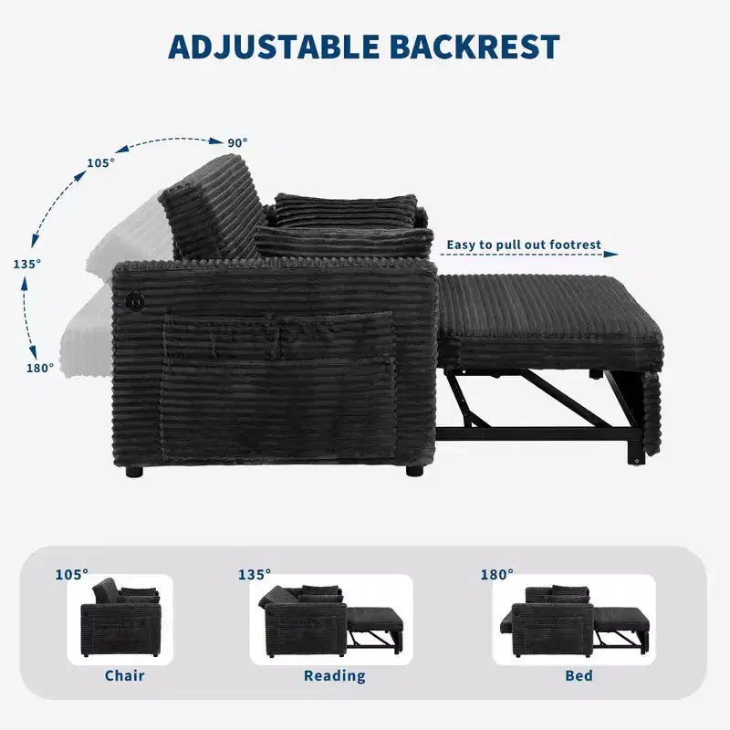 Canapé-lit convertible 55 places avec repose-pieds escamotable et dossier réglable, canapé compact pour petits appartements