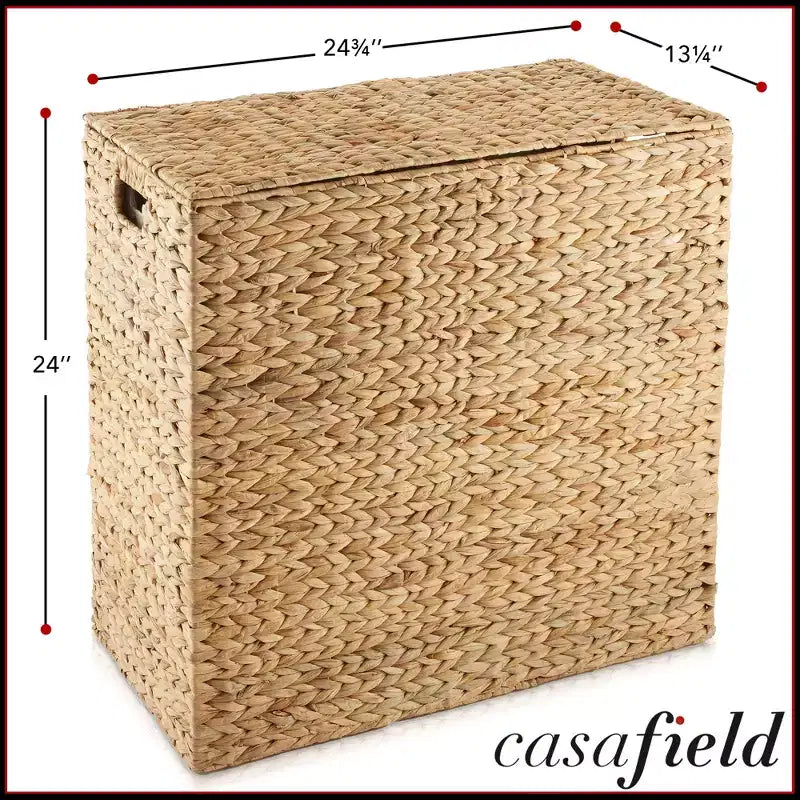 Cesto portabiancheria Casafield a 2 scomparti con coperchio e sacchetti foderati rimovibili, selezionatore in giacinto d'acqua intrecciato per i vestiti