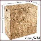 Cesto portabiancheria Casafield a 2 scomparti con coperchio e sacchetti foderati rimovibili, selezionatore in giacinto d'acqua intrecciato per i vestiti