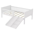 Cadre de lit mezzanine bas Whisen 1 place pour enfants avec toboggan, bibliothèque de rangement mobile et barrières de sécurité