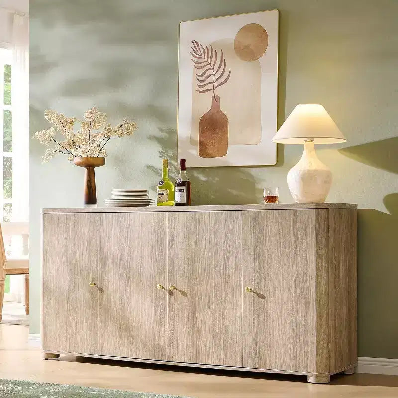 Credenza da cucina con 4 ante e ripiani, grande credenza moderna, mobile contenitore da 66 pollici per angolo caffè