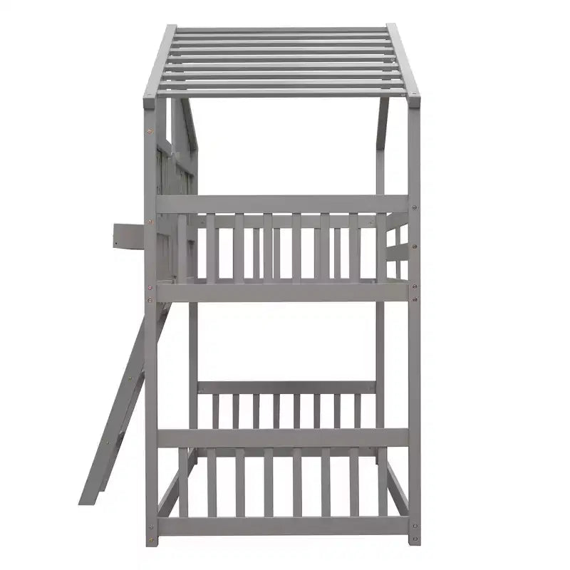 Letto a soppalco matrimoniale singolo a forma di casetta, letto rialzato in legno tipo casetta con scaletta e sponde di sicurezza per bambini