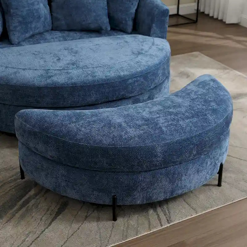 Fauteuil tonneau moderne rond avec 5 coussins et pouf en option