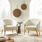 Fauteuil bouclé moderne Sheila de 30 W avec pieds en bois massif, lot de 2, par HULALA HOME