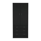 Armoire moderne à deux portes avec 3 tiroirs et 1 tringle pour chambre