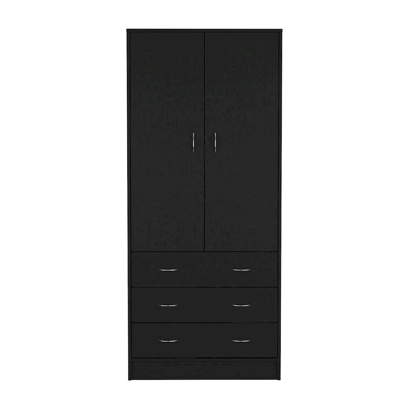 Armoire moderne à deux portes avec 3 tiroirs et 1 tringle pour chambre