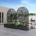 MAYEERTY jardinière en fer noir arquée de 72x47 avec treillis, ensemble de 3 panneaux décoratifs pour jardin, terrasse et balcon