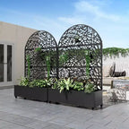 MAYEERTY jardinière en fer noir arquée de 72x47 avec treillis, ensemble de 3 panneaux décoratifs pour jardin, terrasse et balcon