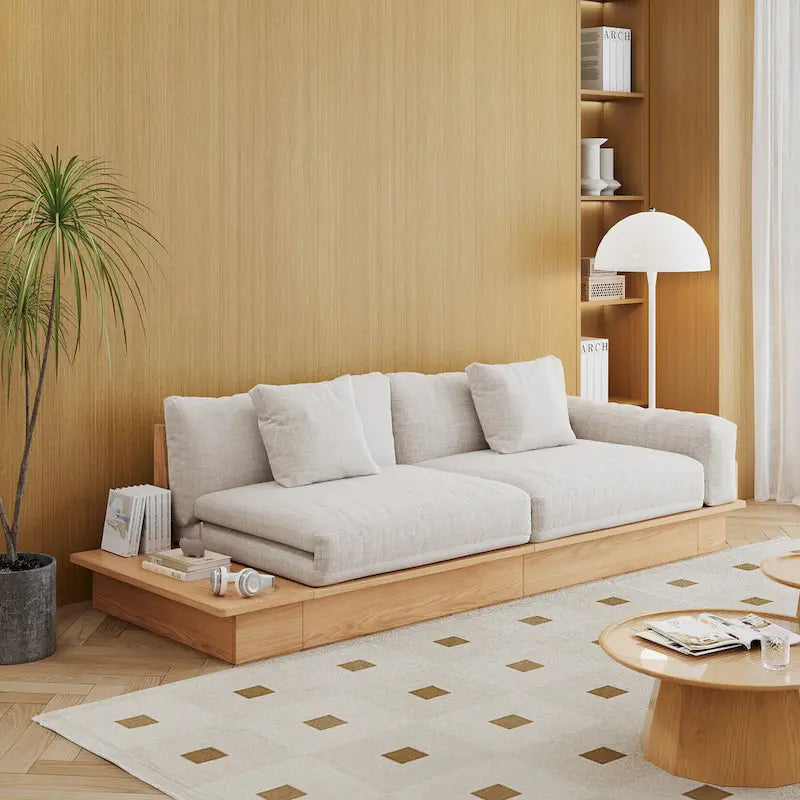 Divano moderno JASIWAY in legno massello rivestito in cotone e lino