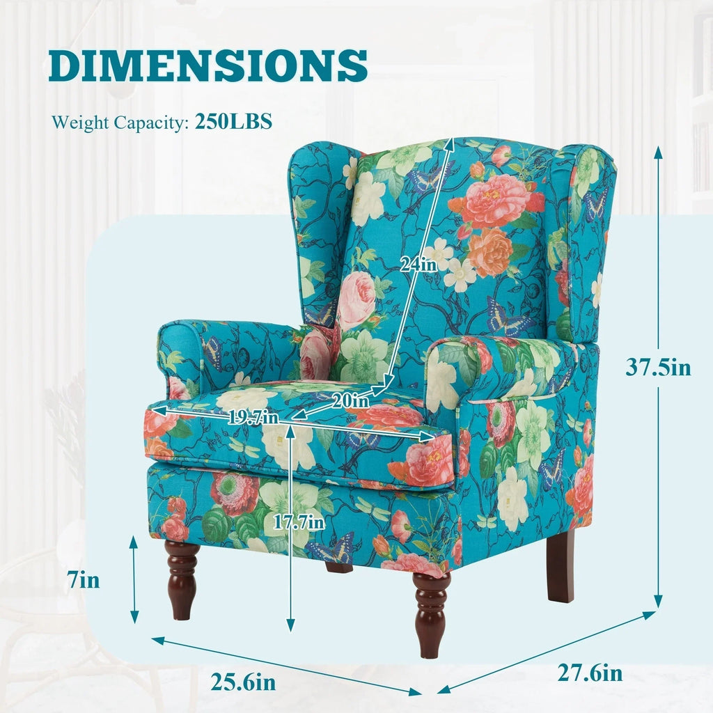Fauteuil d’appoint moderne Erommy, fauteuil à dossier haut, canapé une place en tissu rembourré avec boutons et pieds en bois pour le salon