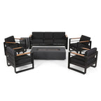 Giovanna Outdoor-Aluminium-Sitzgruppe für 7 Personen mit Feuerstelle von Christopher Knight Home