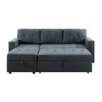 Divano componibile reversibile trasformabile con letto estraibile, chaise longue con contenitore nascosto e gambe resistenti