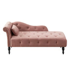Chaise longue moderna da 60,6" in velluto con bottoni trapuntati, gambe in legno massello e borchie decorative