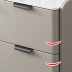 Tavolino laterale alto per divano, in legno a forma di L, con 4 cassetti e piano effetto pietra
