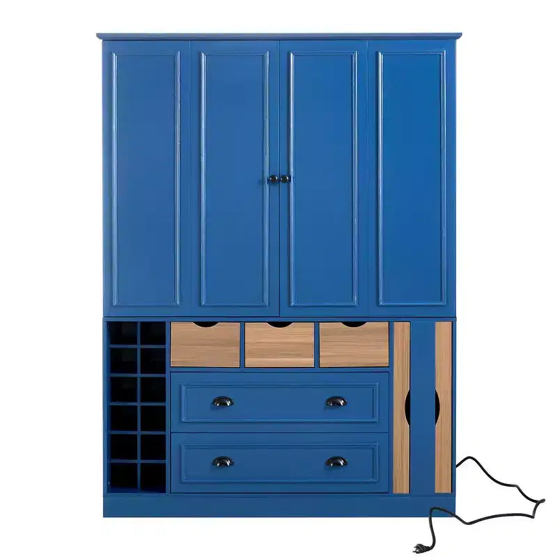 Armoire garde-manger indépendante Whisen de 71 po de hauteur, grand meuble de rangement pour salle à manger avec 4 portes pliantes, étagères et porte-bouteilles