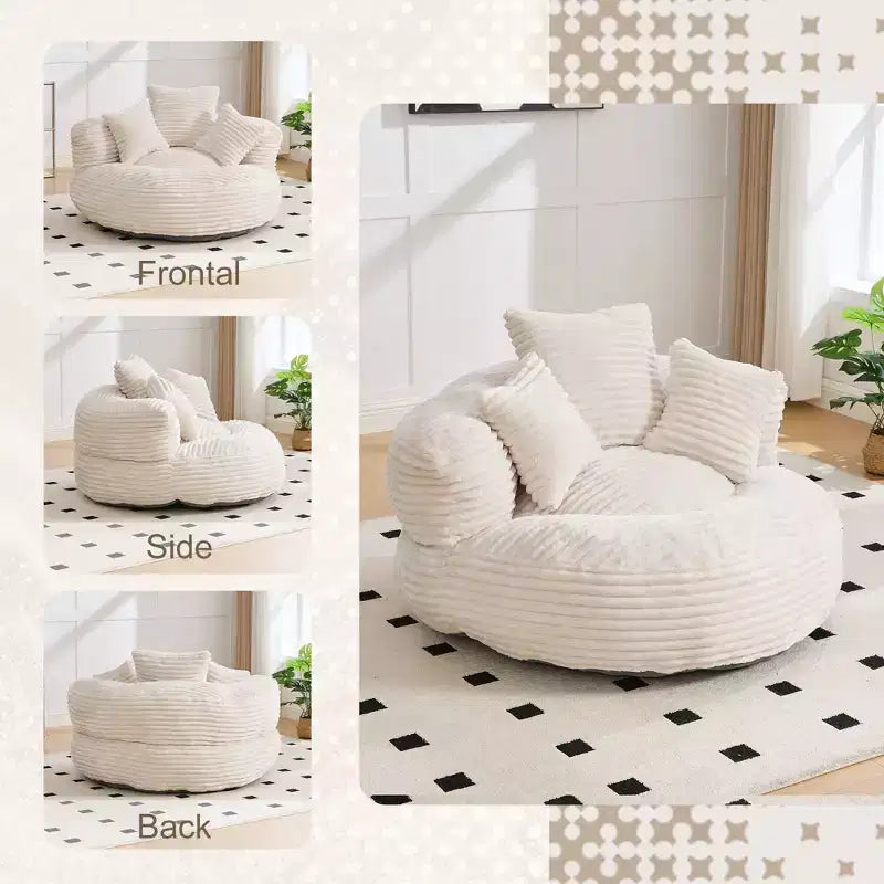 Sitzsack-Sofa für Erwachsene und Kinder, übergroßer Cord-Sitzsack mit 3 Kissen und Armlehne für Wohnzimmer oder Schlafzimmer