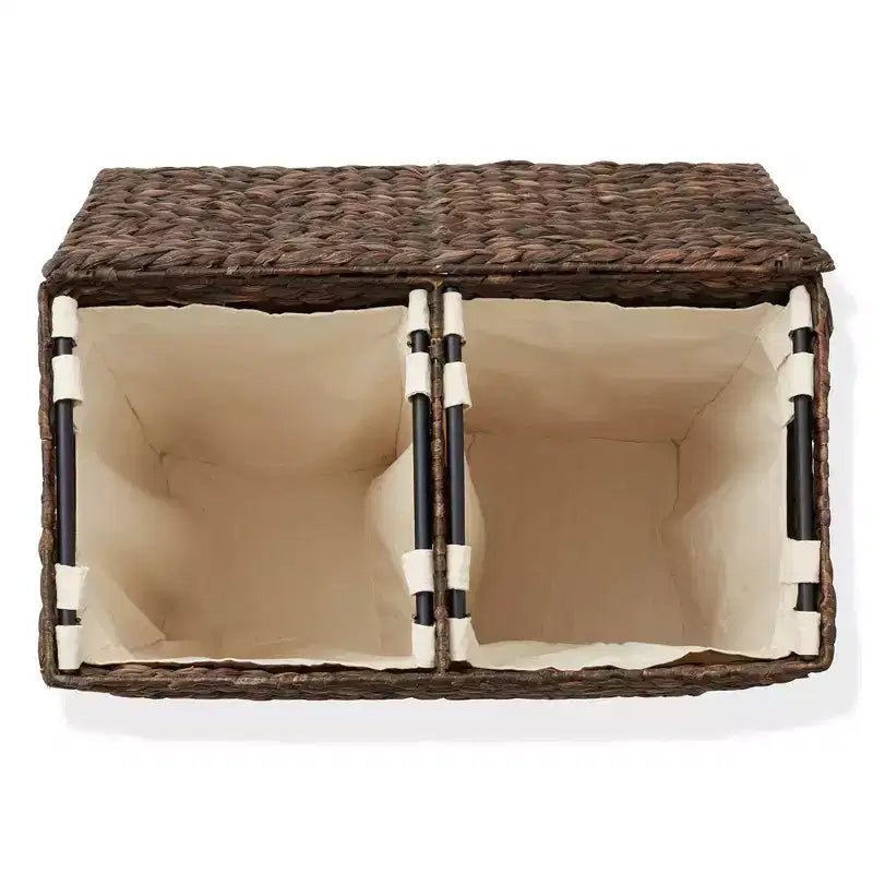 Cesto portabiancheria Casafield a 2 scomparti con coperchio e sacchetti foderati rimovibili, selezionatore in giacinto d'acqua intrecciato per i vestiti