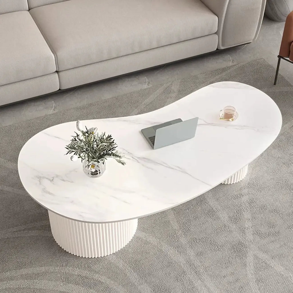 Table basse ovale blanche standard minimaliste avec 2 tiroirs