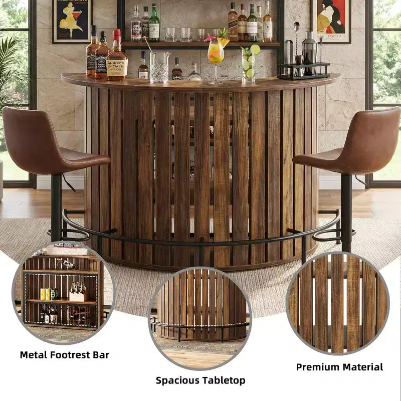 Mini tavolo bar portaoggetti a 4 ripiani con forma ad arco, mobile bar moderno in stile rustico con poggiapiedi e struttura in MDF