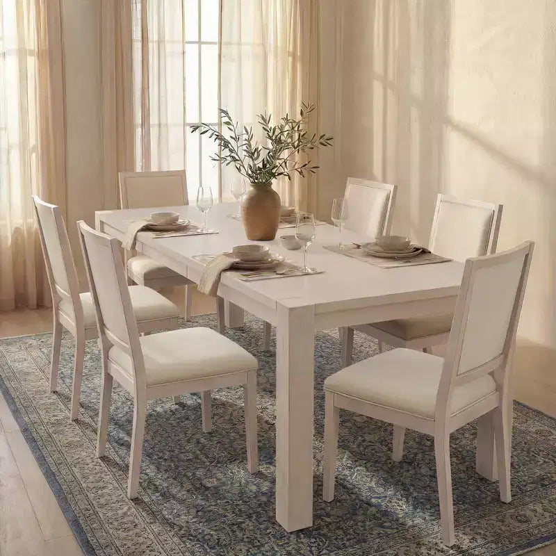 Set da pranzo moderno - tavolo da 80 + 6 sedie imbottite, struttura in legno massello, portata del tavolo di 400 lb, facile da montare