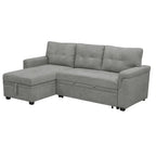 Divano componibile reversibile trasformabile con letto estraibile, chaise longue con contenitore nascosto e gambe resistenti