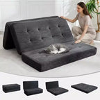 Divano letto con materasso pieghevole a tre sezioni SunnyFurn da 15 cm, 190,5 x 138 cm, letto per ospiti pieghevole in schiuma con velluto a coste trapuntato, portatile per campeggio, soggiorno e camera da letto