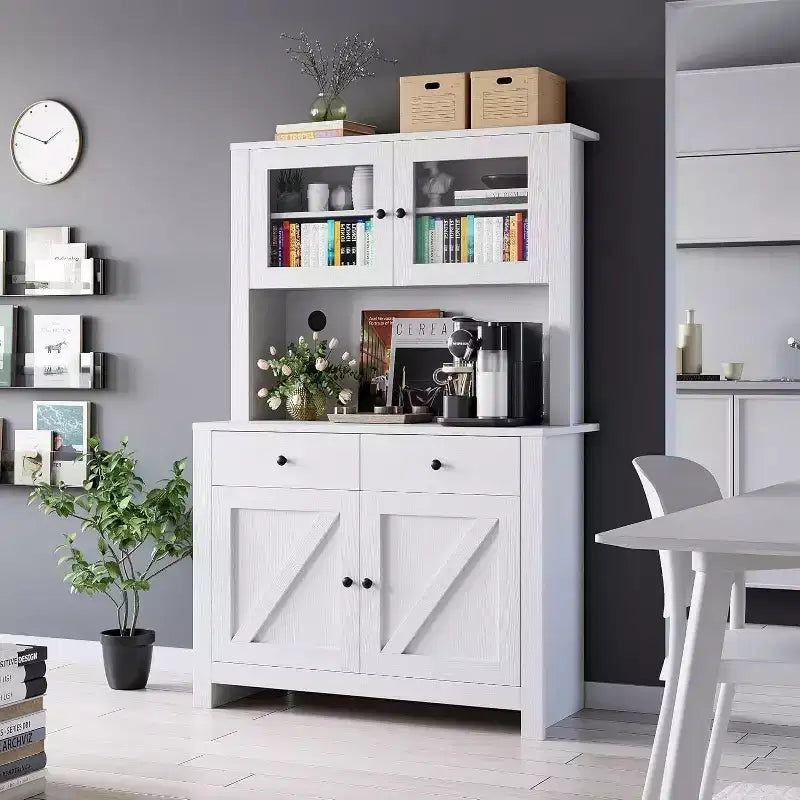 Dispensa da cucina con supporto per microonde, credenza a giorno con buffet e ripiani regolabili, per cucina e sala da pranzo