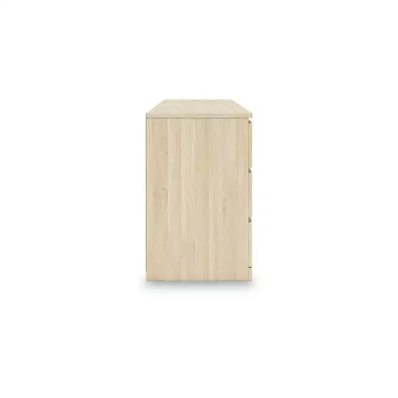Commode moderne à 6 tiroirs Onita Signature Design by Ashley, finition bois brun naturel, conception sans poignées