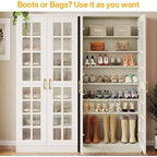 Meuble à chaussures haut Lantine avec portes, rangement à chaussures à 8 niveaux avec étagères réglables, meuble à chaussures moderne pour entrée, placard ou salon, blanc